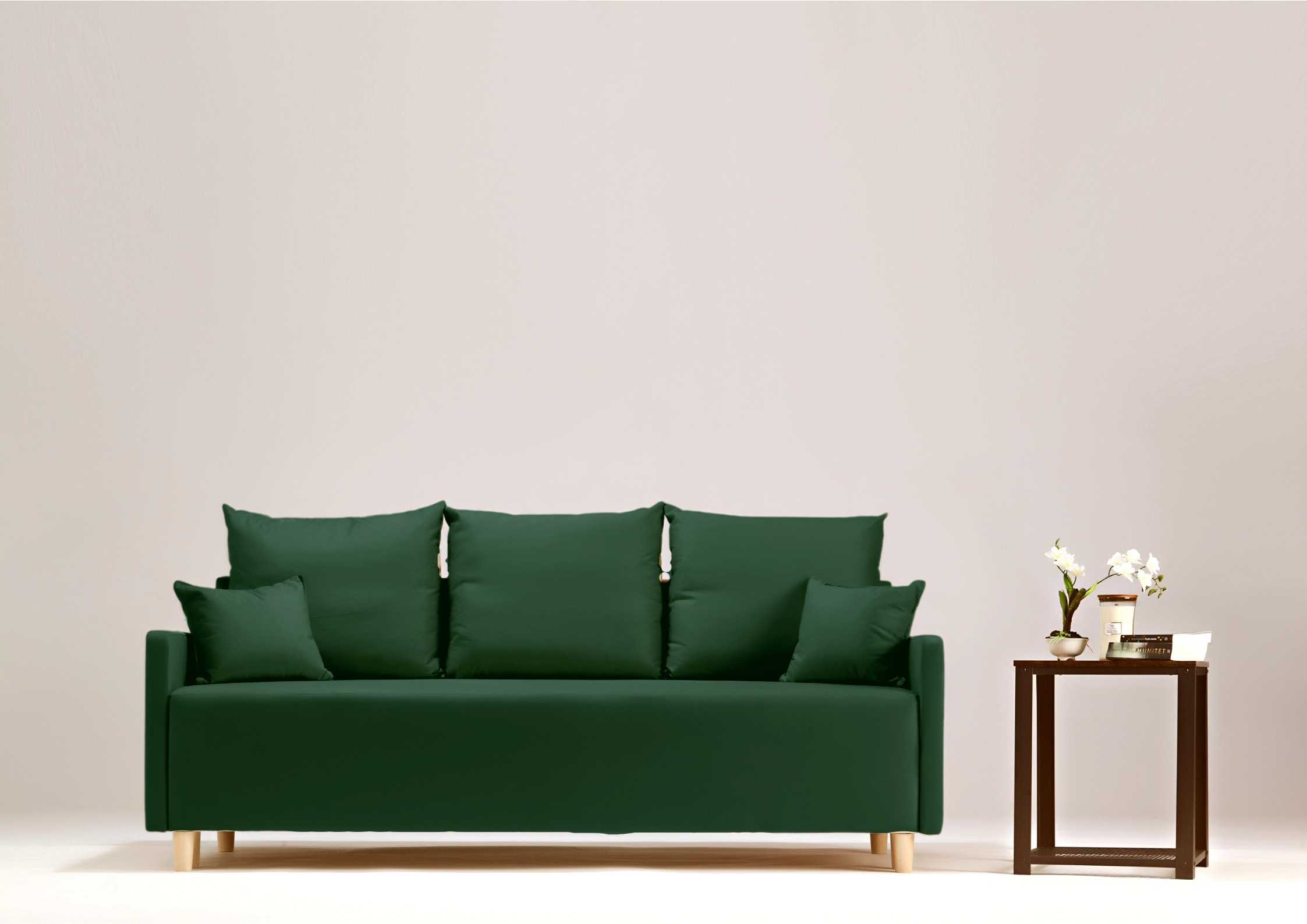 Zielona skandynawska sofa rozkładana